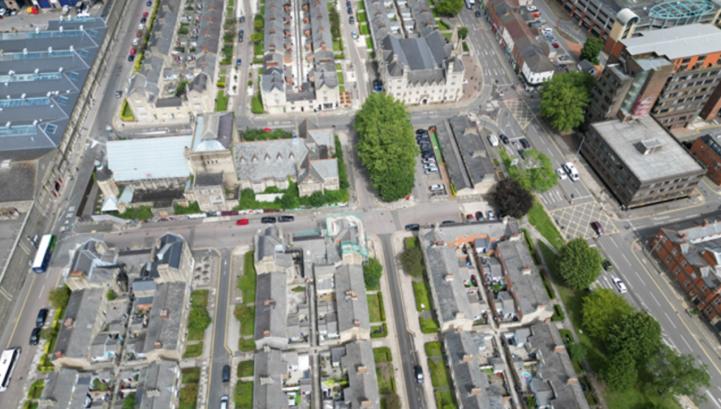 railway village drone shot SBC