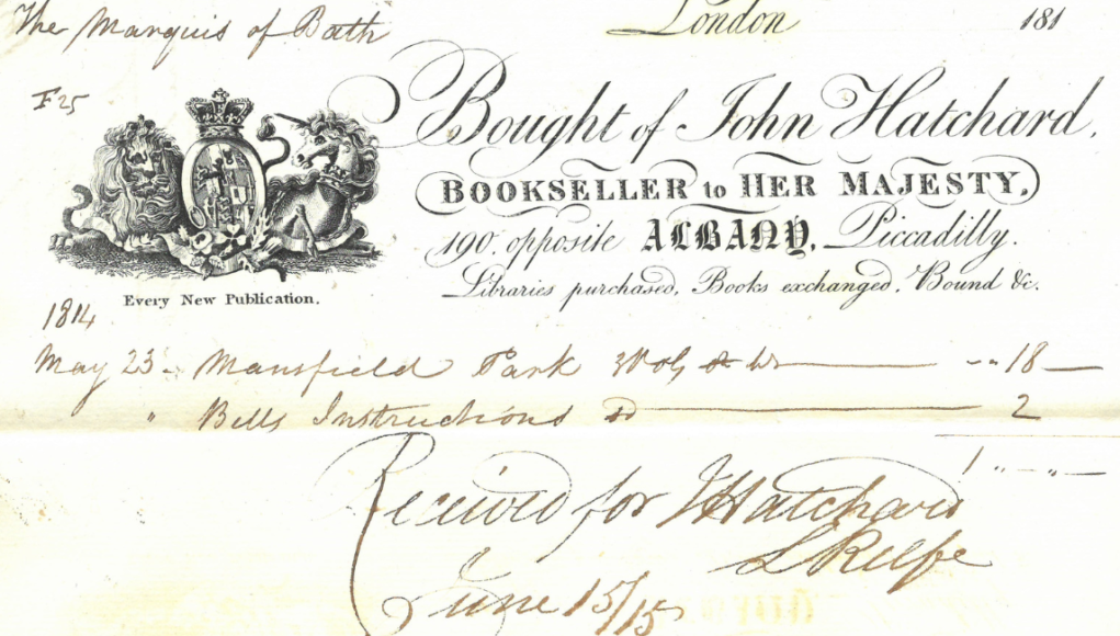 SWINDONIAN Bill for purchase of Mansfield Park by 2nd Marquess of Bath