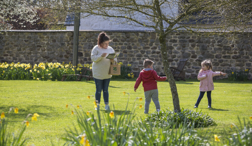 Visitors on an Easter egg trail at Avebury Manor, Wiltshire